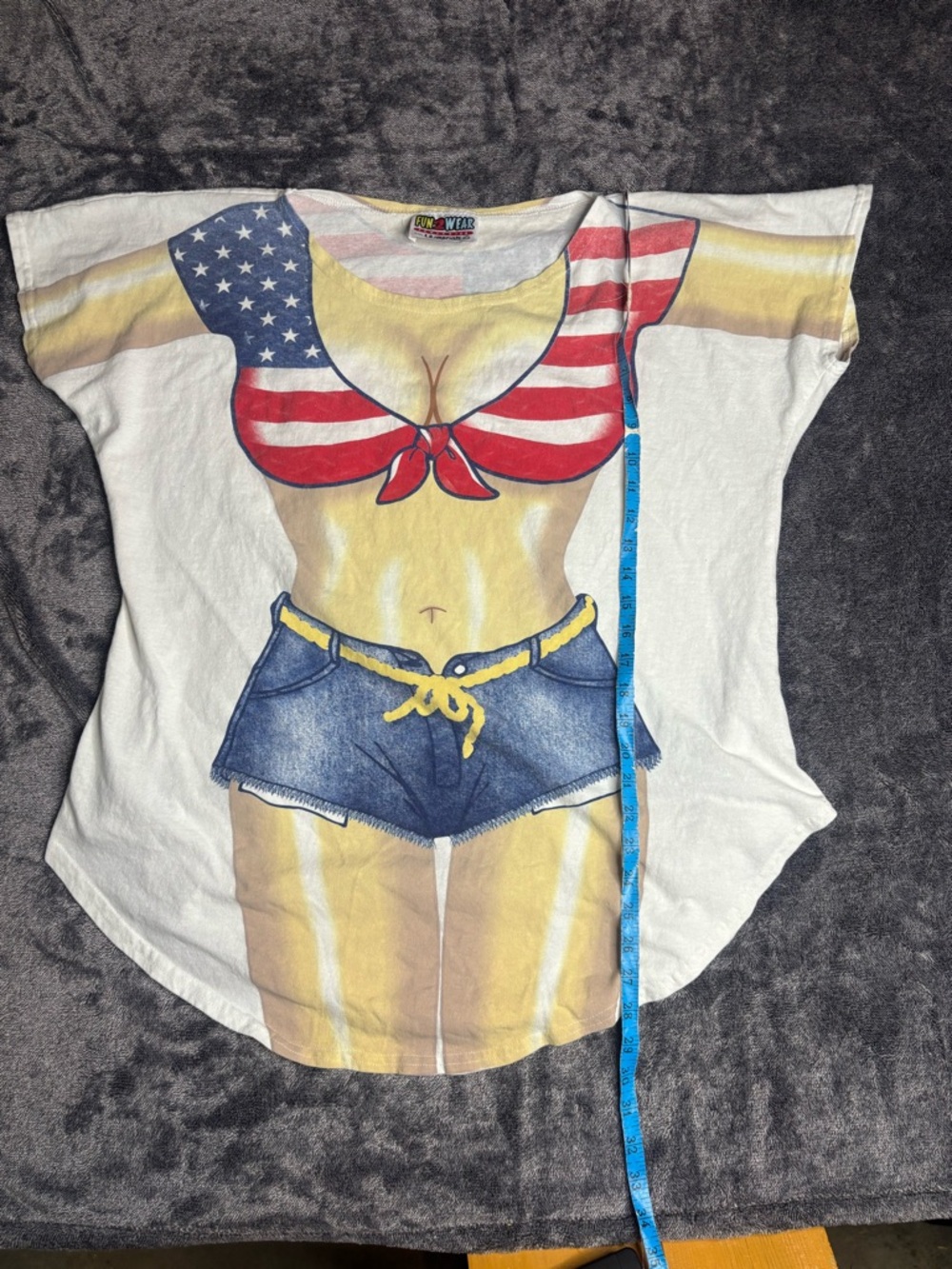 Women's Novelty USA Bikini Graphic Tee - White with Red & Blue - Picture 5 of 5